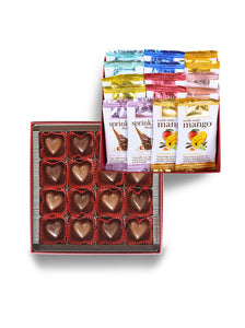 16 pieces of passionate hearts bonbons and an assortment of 16 mini chocolate bars