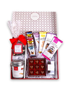 Ultimate Valentines Box showing an array of different chocolate confections in a gift box