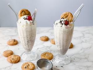 chuao cookies and cream milkshakes with chocolate chip cookies and ice cream scoop