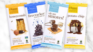 chuao chocolatier honeycomb, firecracker, oh my s'mores, and potato chip bars