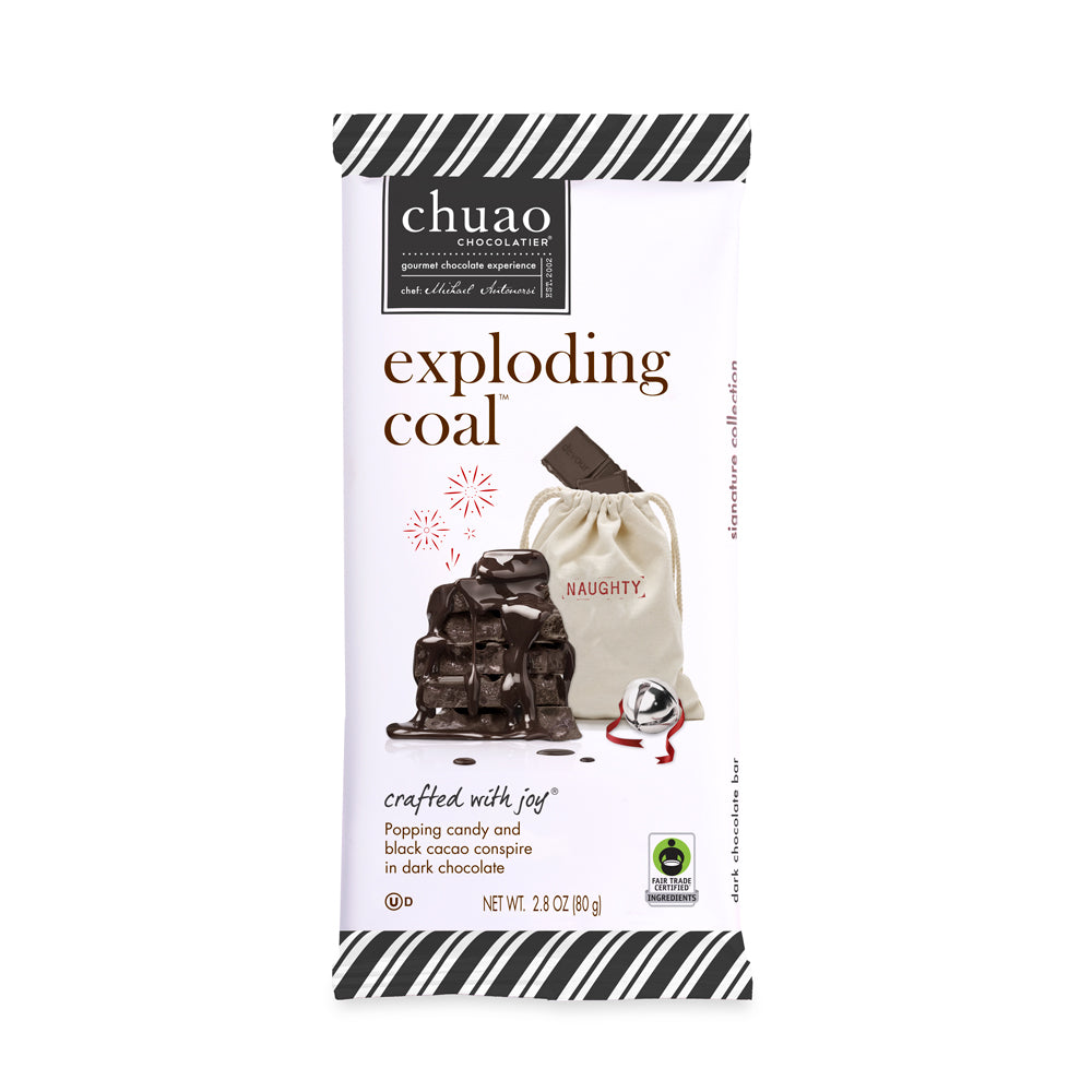 Front of Exploding Coal chocolate bar