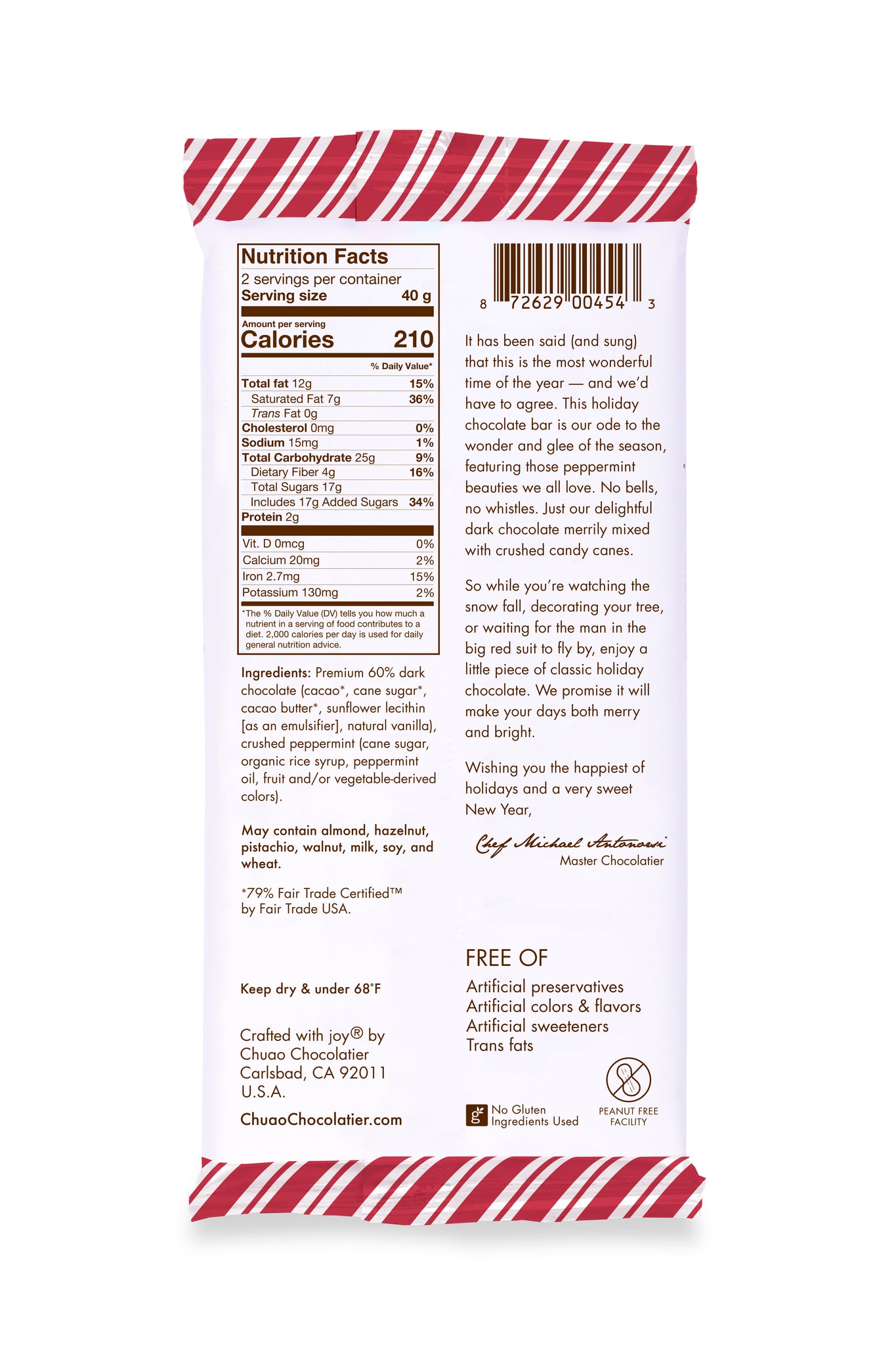 Back of Peppermint bar showing nutrition facts