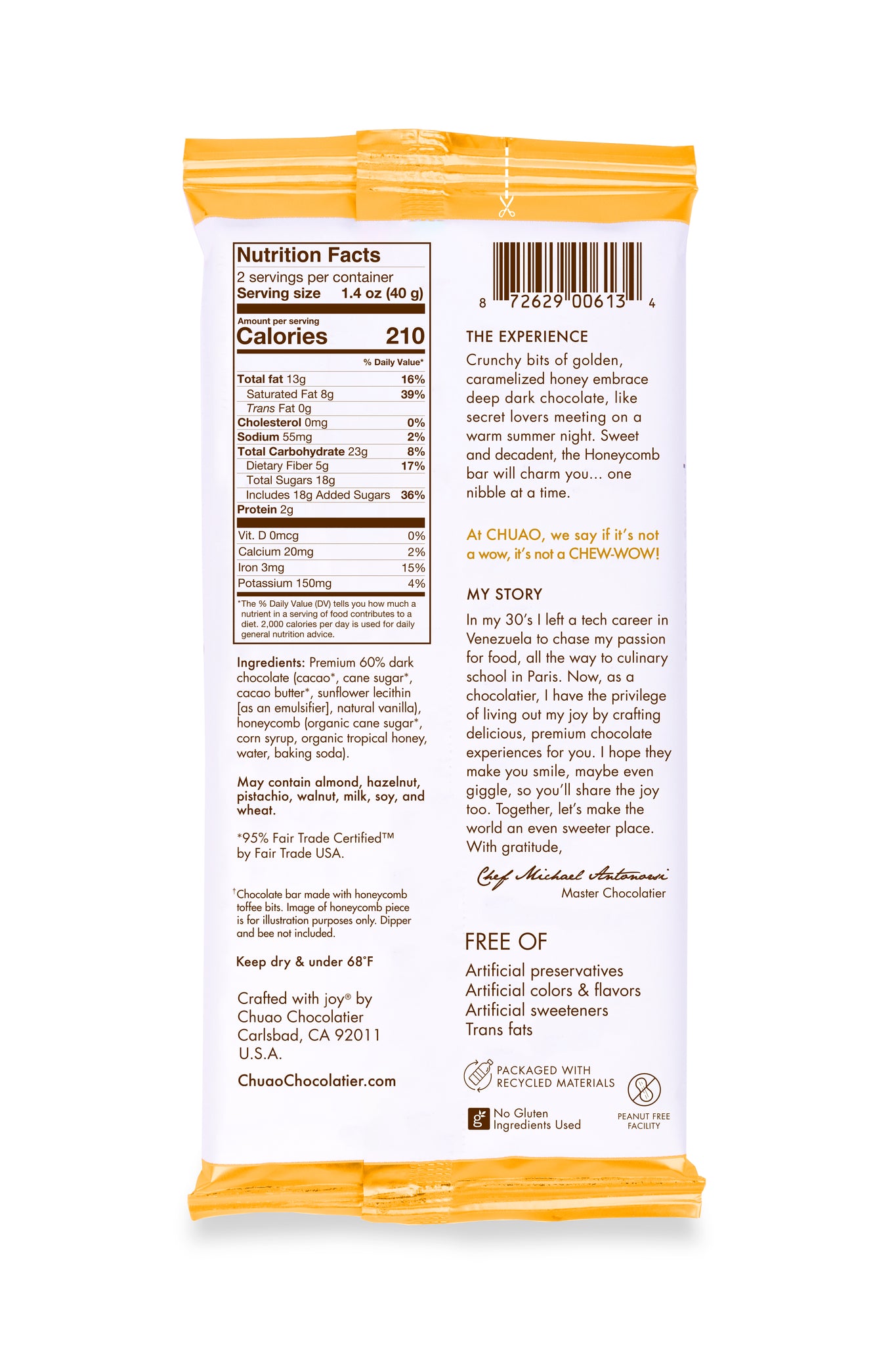 Back of Honeycomb bar showing nutrition facts
