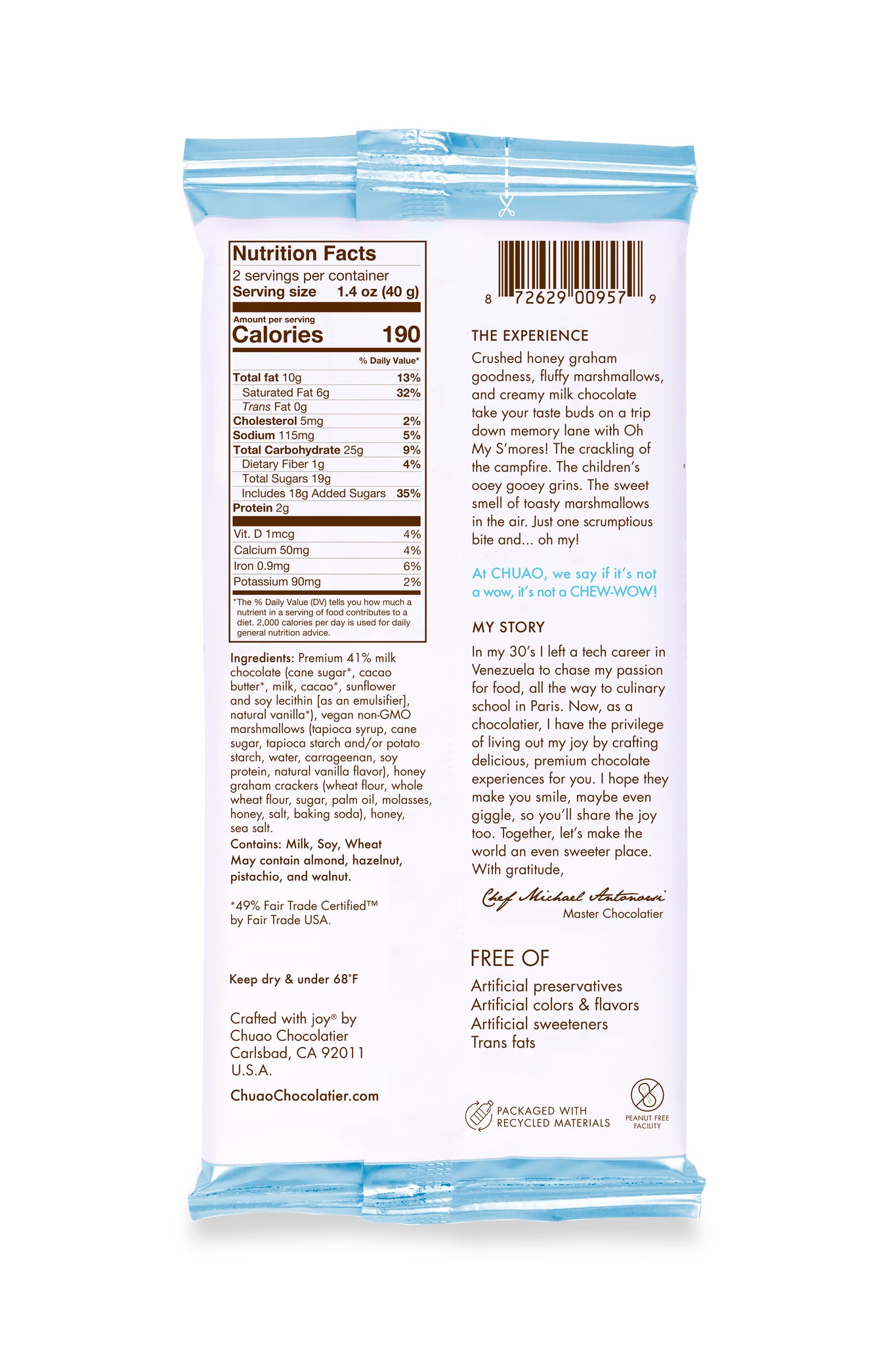 Back of Oh My S'Mores bar showing nutrition facts