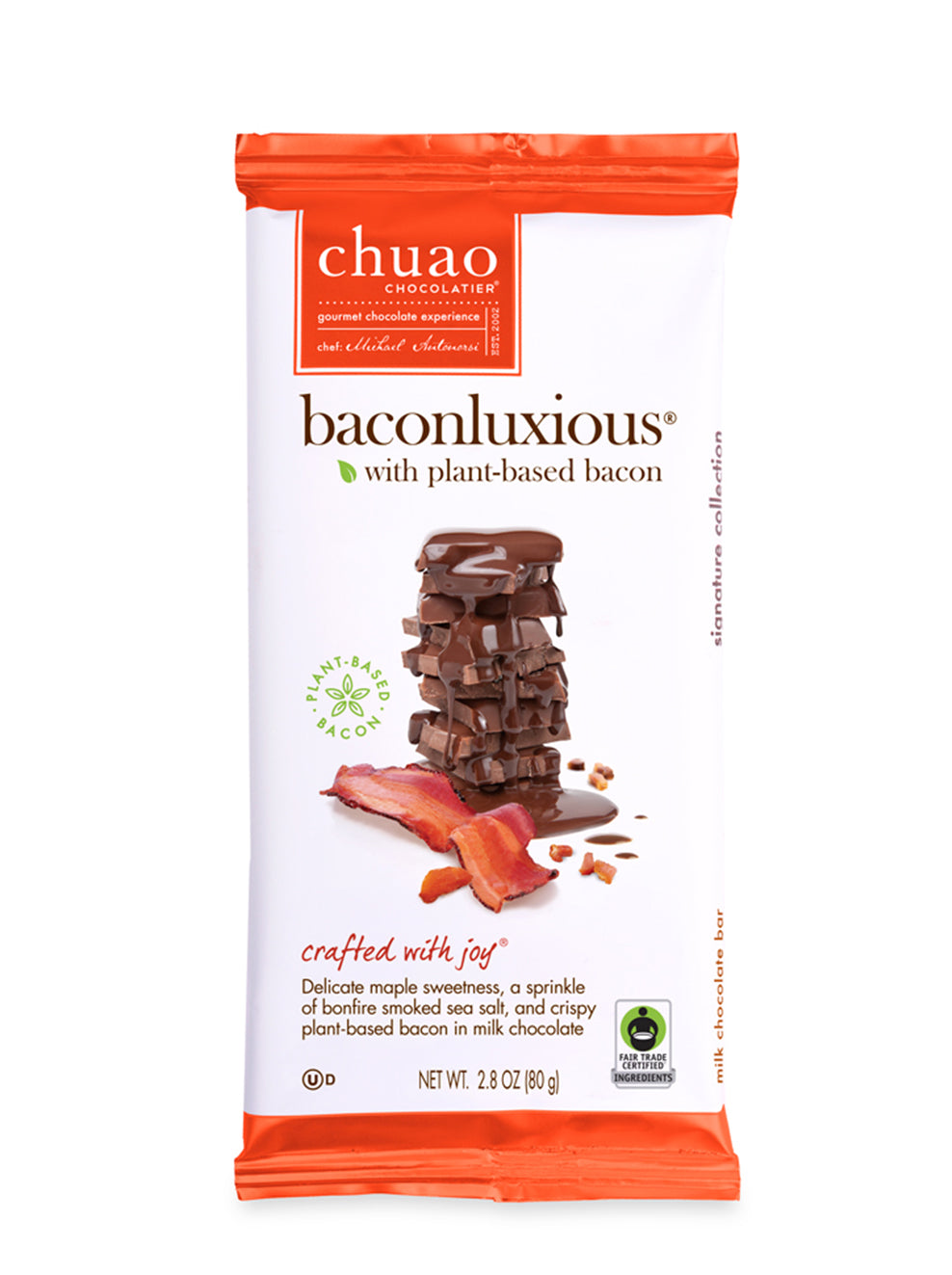 front of plant based bacon chocolate bar