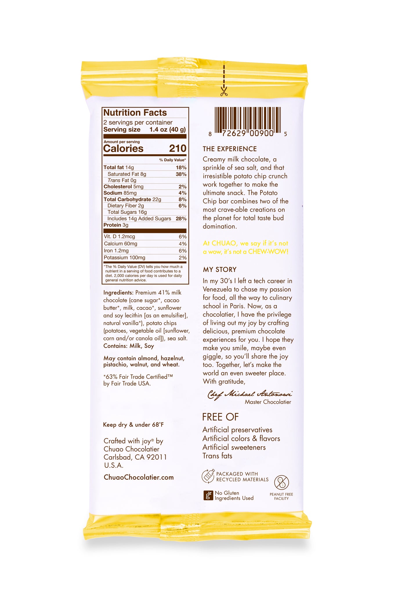 Back of Potato Chip bar showing nutrition facts