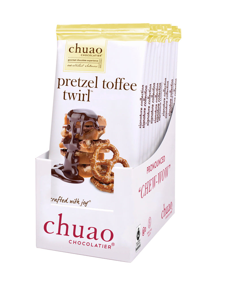 Pack of 10 pretzel toffee bars in white display ready box