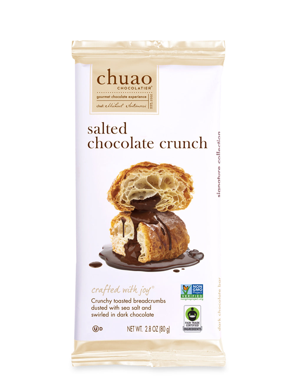 front of salted chocolate crunch chocolate bar