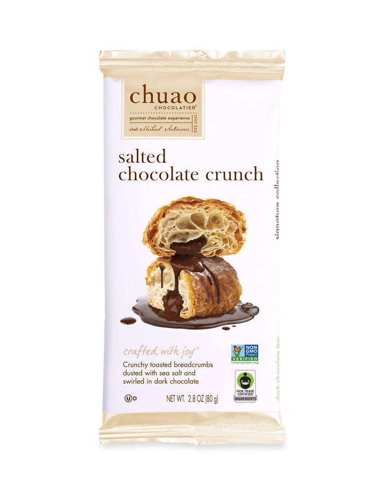 Front of Salted Chocolate Crunch chocolate bar