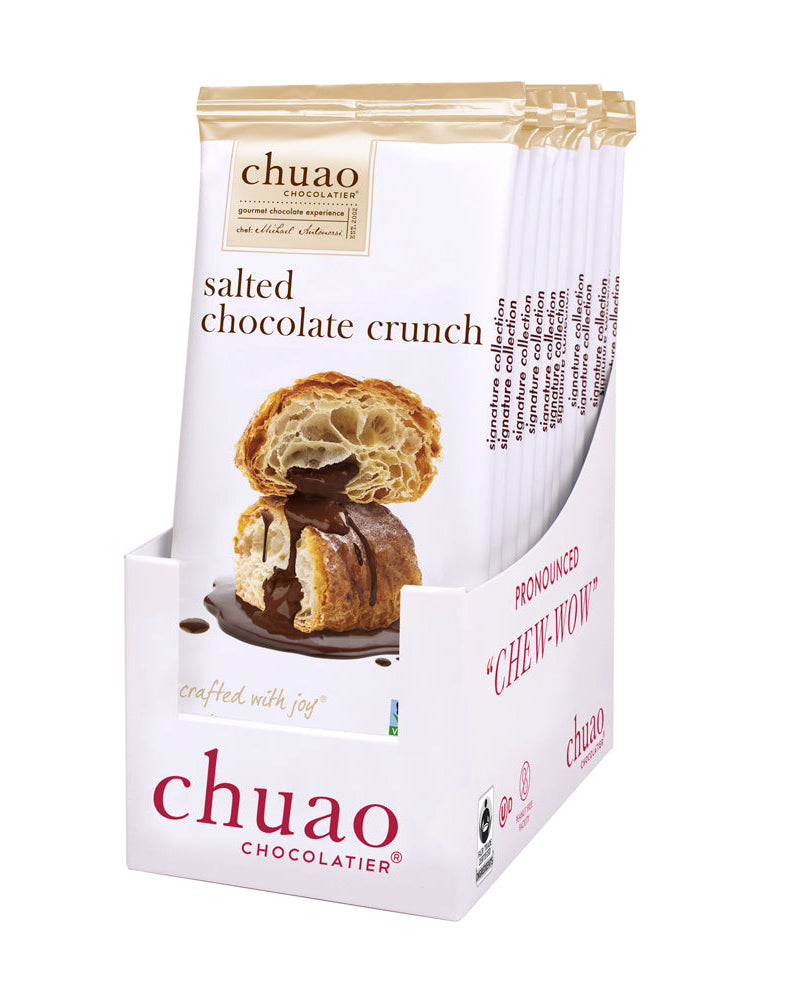 Pack of 12 salted chocolate bars in white display ready box