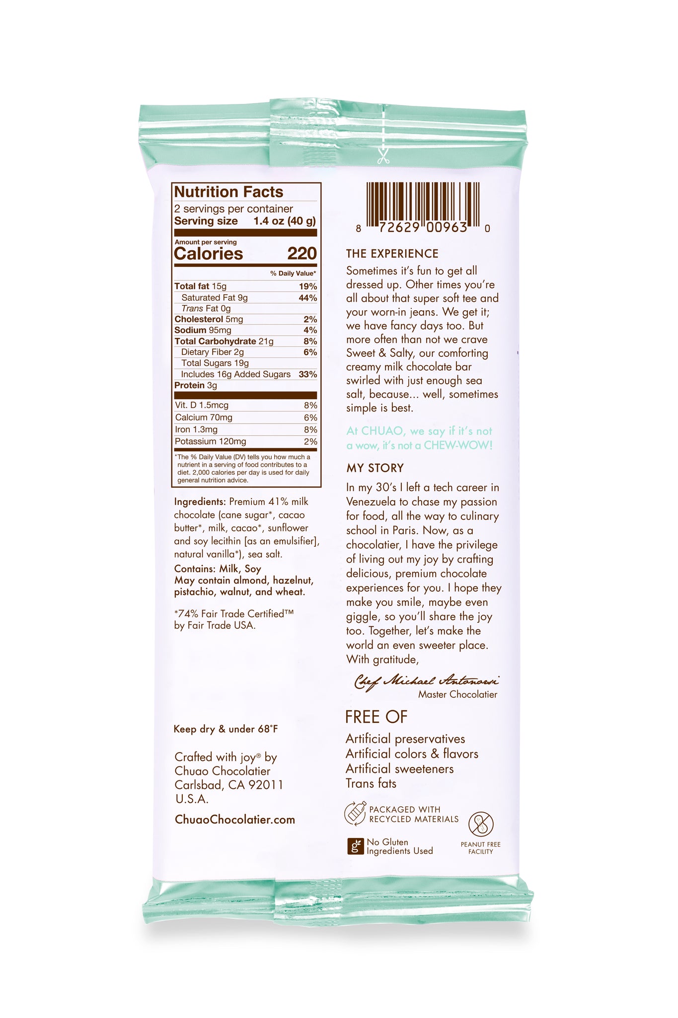 Back of Sweet and Salty bar showing nutrition facts