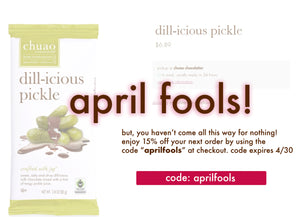 dill pickle April Fools day chocolate bar joke. not actually available for purchase.