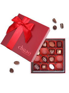 16 pieces of chef's favorite chocolate bonbons and truffles in a red gift box