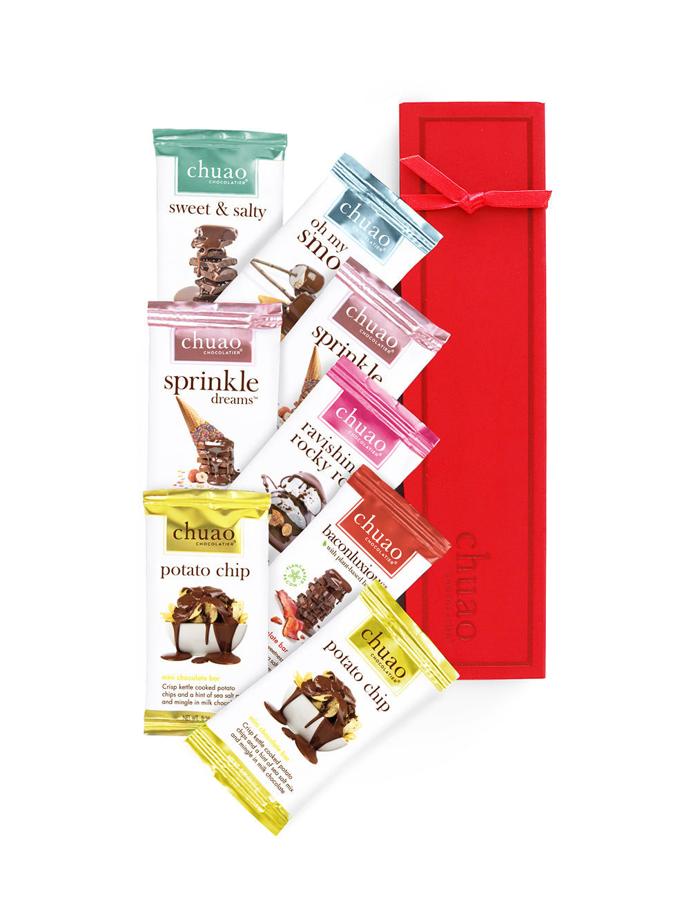 Milk Mini Bar Gift Set, 8 mini milk chocolate bars in red gift box with ribbon