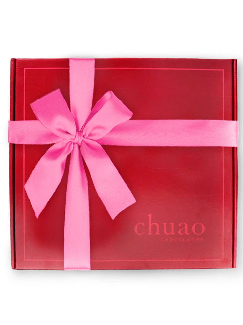 Large red chuao gift box with a pink bow